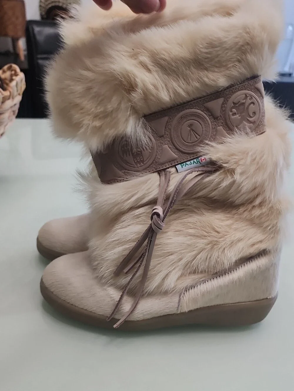 PAJAR Real Fox fur snow wintTan Faux Fur Winter Boots with Decorative Band